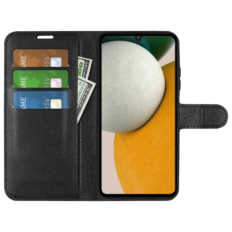Pour Samsung Galaxy A15 5G Étui Slim-Fit Texture Litchi Support Portefeuille Housse de Téléphone en Cuir PU - Noir