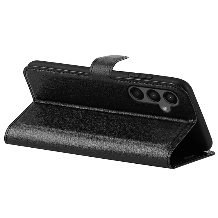 Pour Samsung Galaxy A15 5G Étui Slim-Fit Texture Litchi Support Portefeuille Housse de Téléphone en Cuir PU - Noir