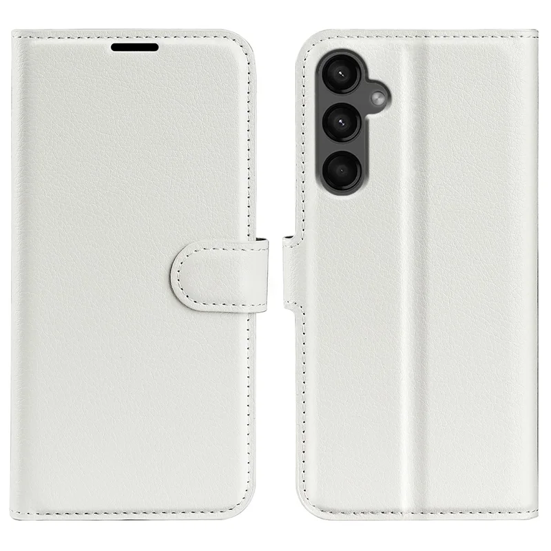 For Samsung Galaxy A15 5G Case Slim-Fit Litchi Texture Stand Wallet Phone Cover PU Leather Shell - White