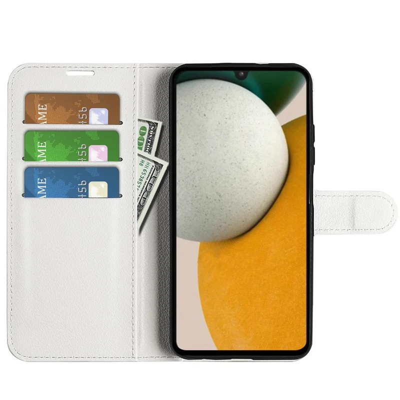 For Samsung Galaxy A15 5G Case Slim-Fit Litchi Texture Stand Wallet Phone Cover PU Leather Shell - White