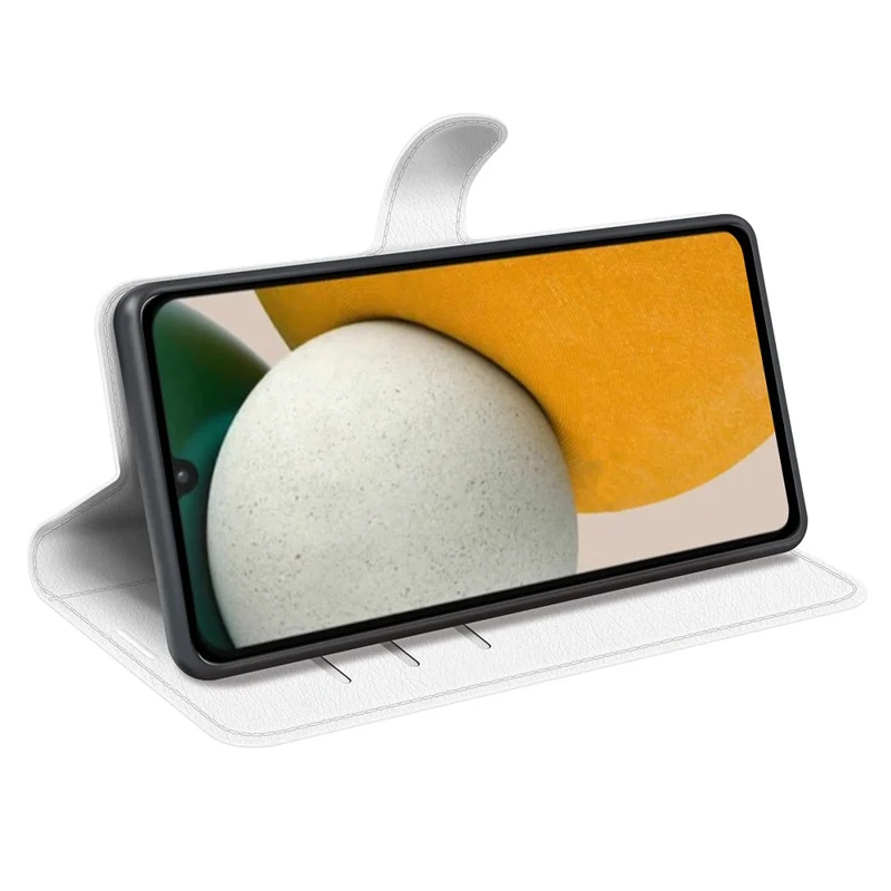 For Samsung Galaxy A15 5G Case Slim-Fit Litchi Texture Stand Wallet Phone Cover PU Leather Shell - White