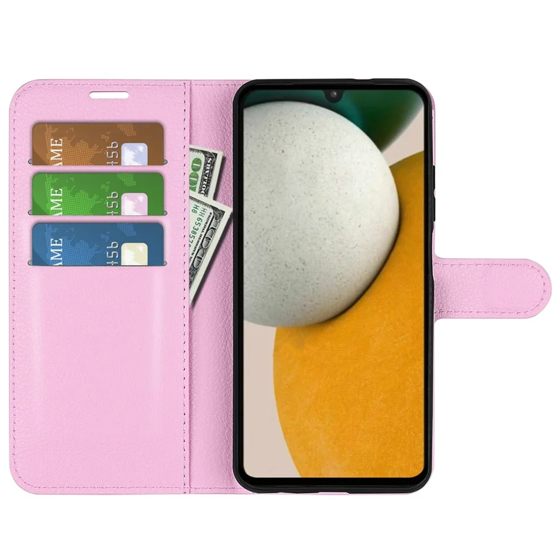 For Samsung Galaxy A15 5G Case Slim-Fit Litchi Texture Stand Wallet Phone Cover PU Leather Shell - Pink