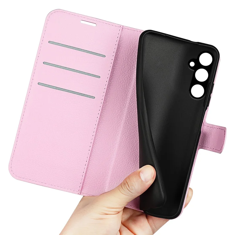 For Samsung Galaxy A15 5G Case Slim-Fit Litchi Texture Stand Wallet Phone Cover PU Leather Shell - Pink