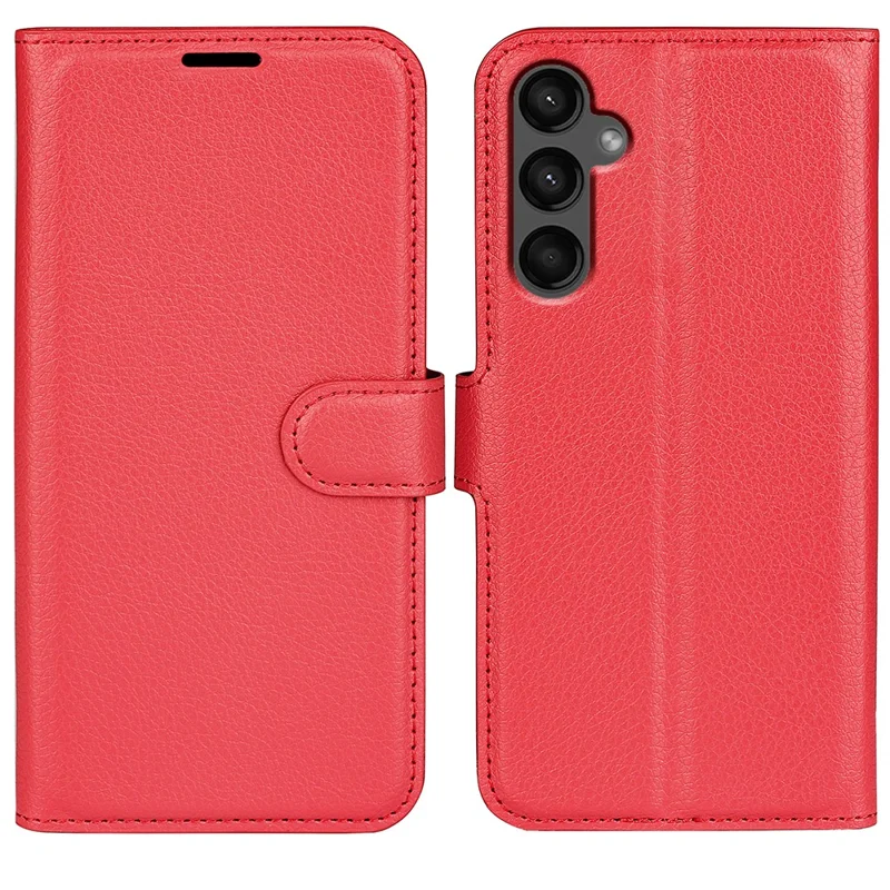 For Samsung Galaxy A15 5G Case Slim-Fit Litchi Texture Stand Wallet Phone Cover PU Leather Shell - Red