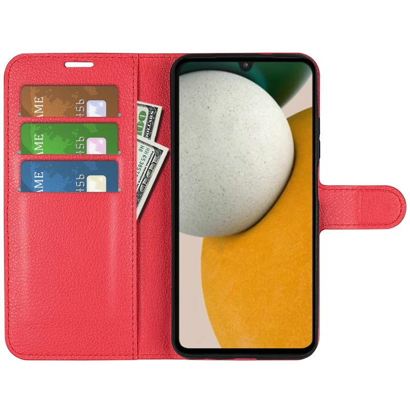 For Samsung Galaxy A15 5G Case Slim-Fit Litchi Texture Stand Wallet Phone Cover PU Leather Shell - Red