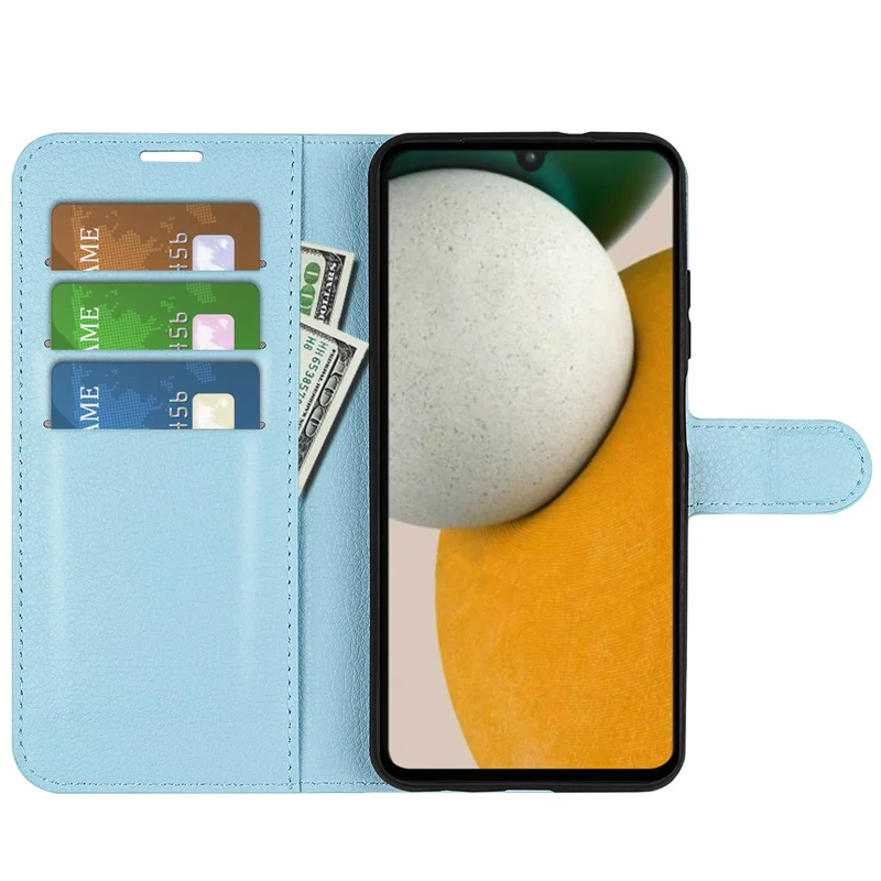 Pour Samsung Galaxy A15 5G Coque Slim-Fit Texture Litchi Coque de Portefeuille Couverture de Téléphone en Cuir PU - Bleu