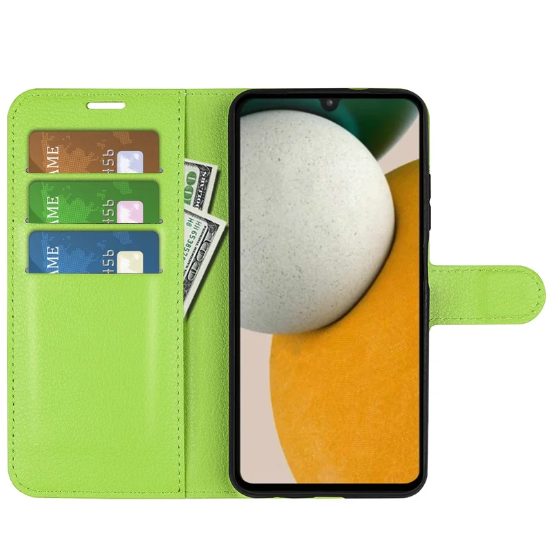For Samsung Galaxy A15 5G Case Slim-Fit Litchi Texture Stand Wallet Phone Cover PU Leather Shell - Green
