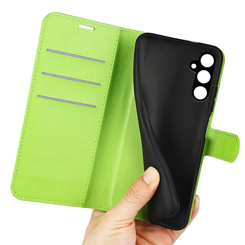 For Samsung Galaxy A15 5G Case Slim-Fit Litchi Texture Stand Wallet Phone Cover PU Leather Shell - Green