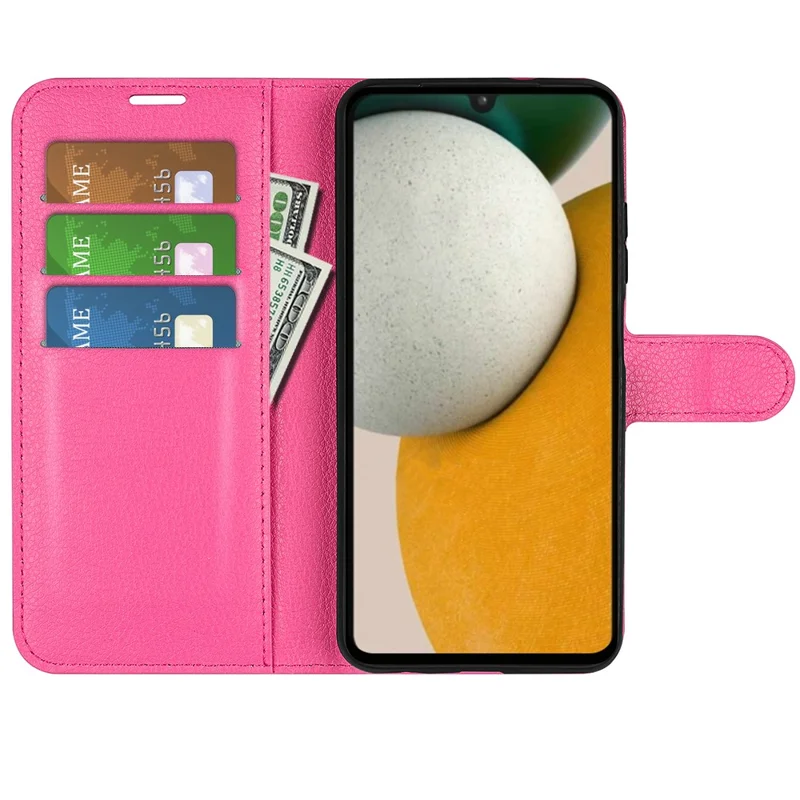 For Samsung Galaxy A15 5G Case Slim-Fit Litchi Texture Stand Wallet Phone Cover PU Leather Shell - Rose