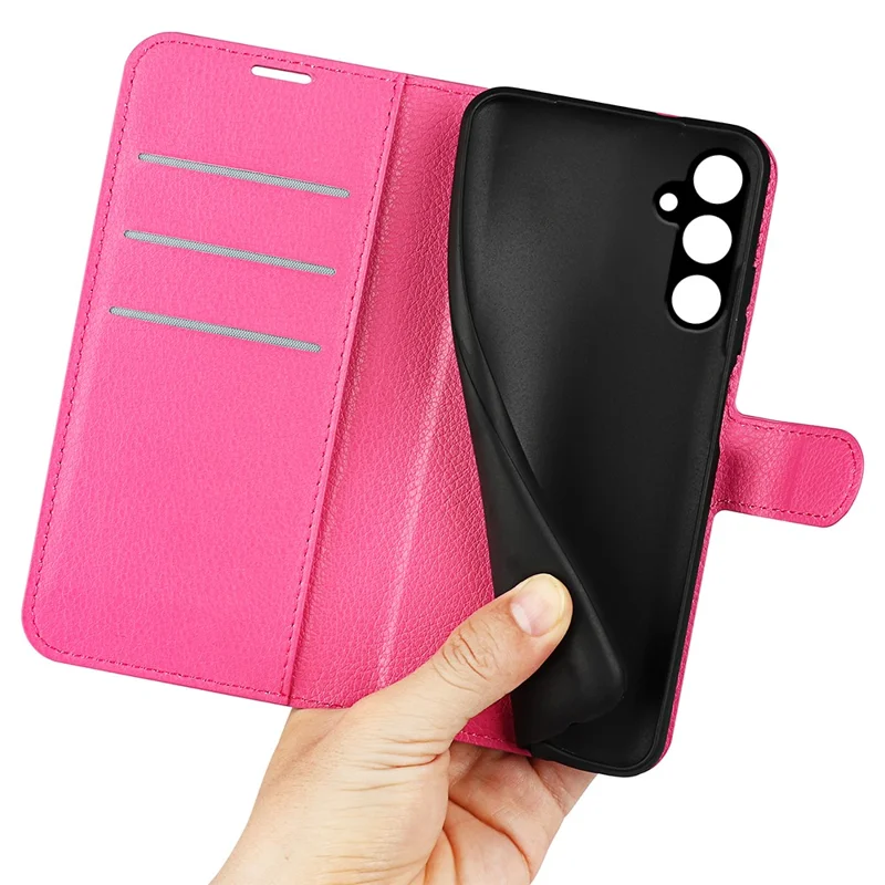 For Samsung Galaxy A15 5G Case Slim-Fit Litchi Texture Stand Wallet Phone Cover PU Leather Shell - Rose