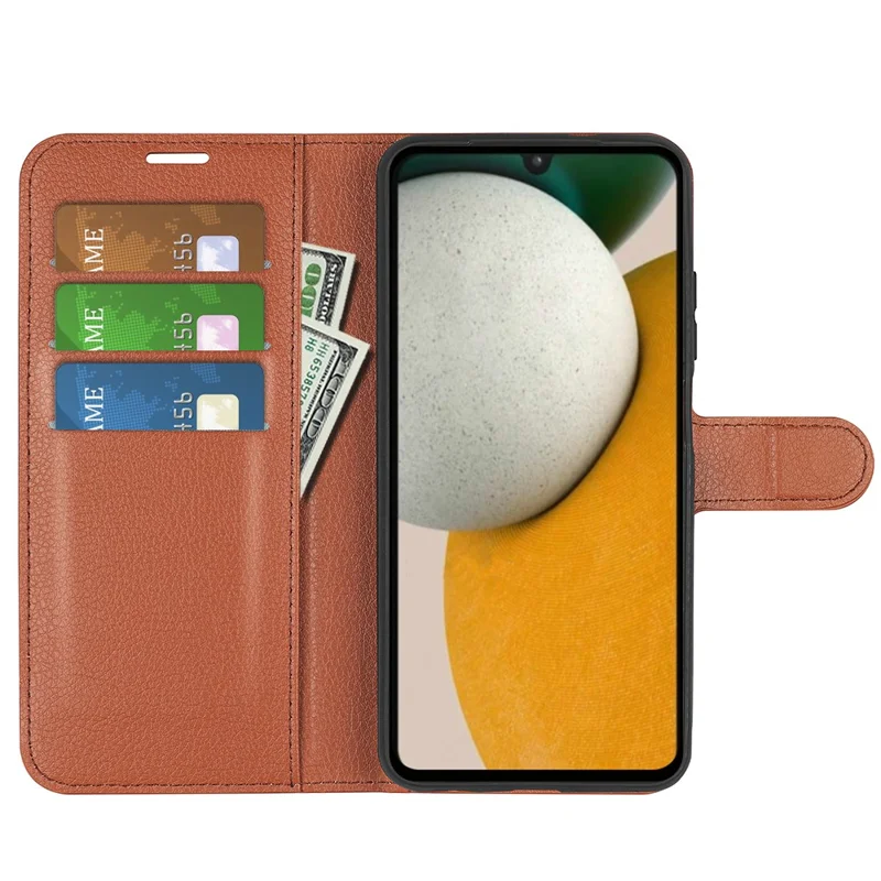Для Samsung Galaxy A15 5G Case Slim-Fit Litchi Texture Stand Wallet Phone Cover PU Leather Shell - Коричневый
