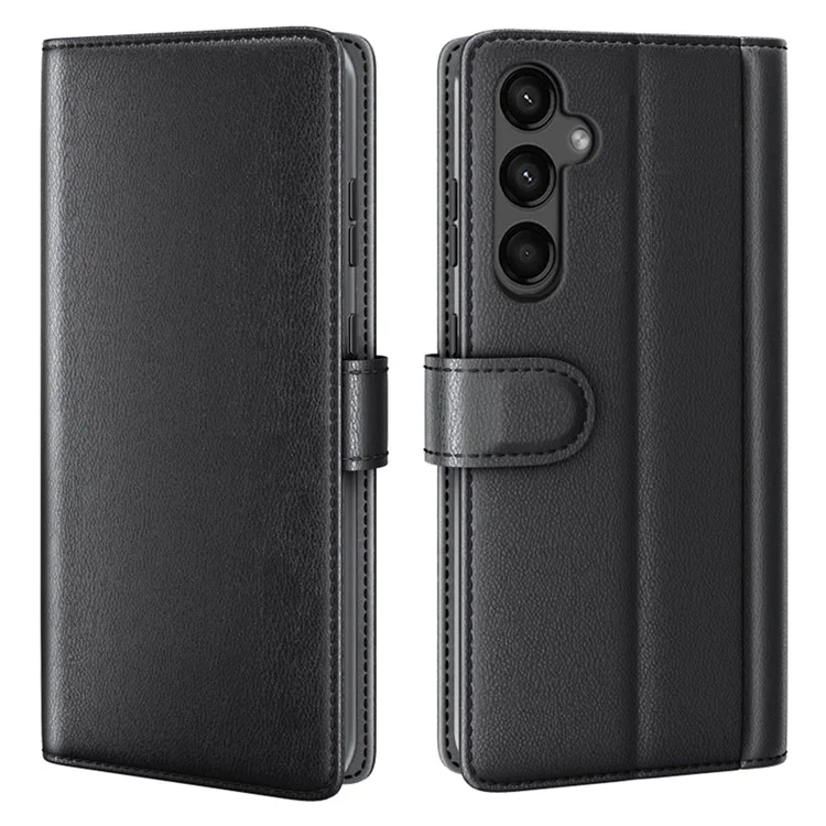 Für Samsung Galaxy A15 5G Case Wallet Stand Cover Shockproof Genuine Split Leather Phone Shell - Schwarz