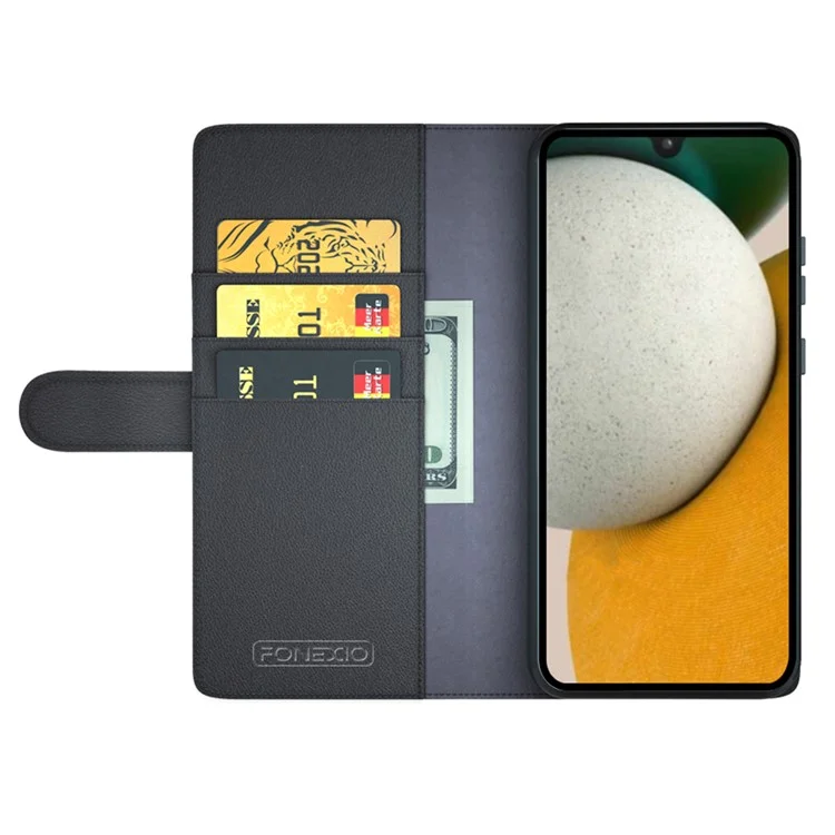 Für Samsung Galaxy A15 5G Case Wallet Stand Cover Shockproof Genuine Split Leather Phone Shell - Schwarz