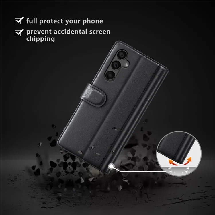 Für Samsung Galaxy A15 5G Case Wallet Stand Cover Shockproof Genuine Split Leather Phone Shell - Schwarz
