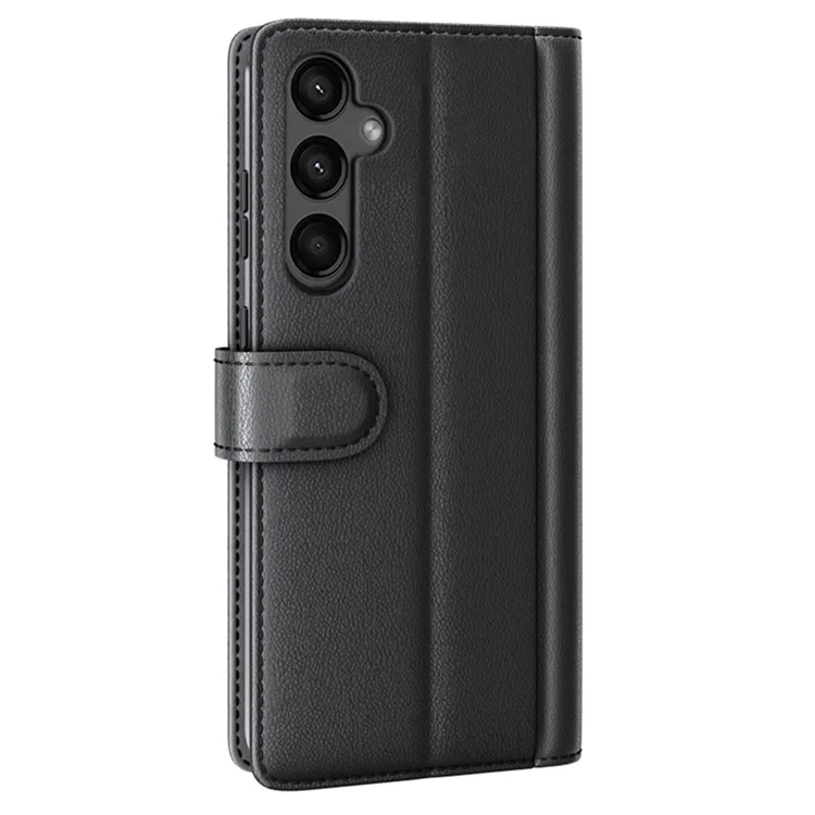 Für Samsung Galaxy A15 5G Case Wallet Stand Cover Shockproof Genuine Split Leather Phone Shell - Schwarz