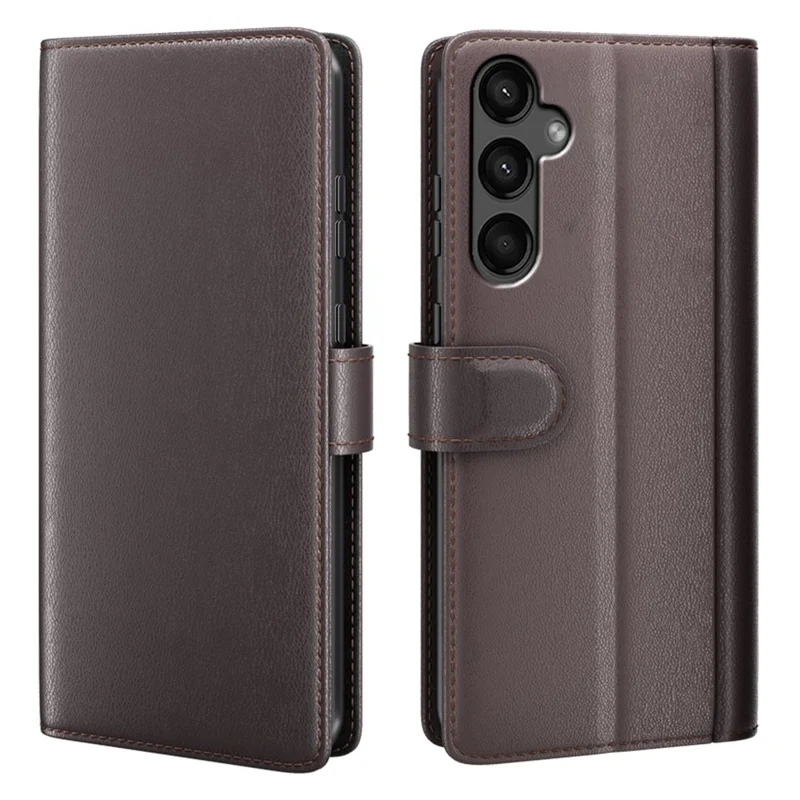 For Samsung Galaxy A15 5G Case Genuine Split Leather Phone Cover with Wallet Stand - Brown
