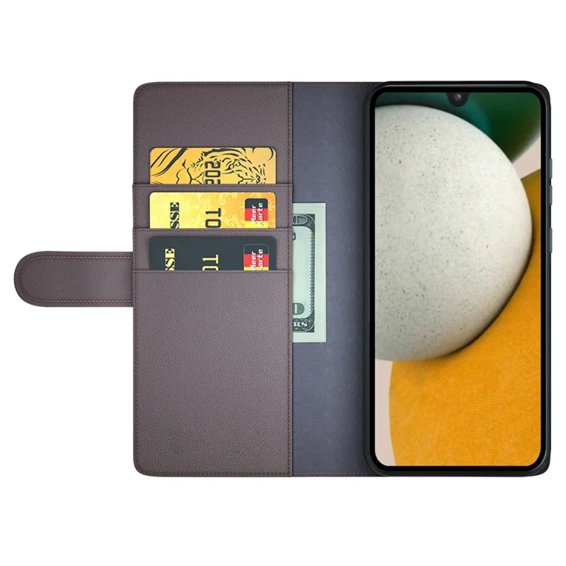 For Samsung Galaxy A15 5G Case Genuine Split Leather Phone Cover with Wallet Stand - Brown