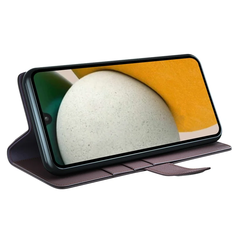 For Samsung Galaxy A15 5G Case Genuine Split Leather Phone Cover with Wallet Stand - Brown