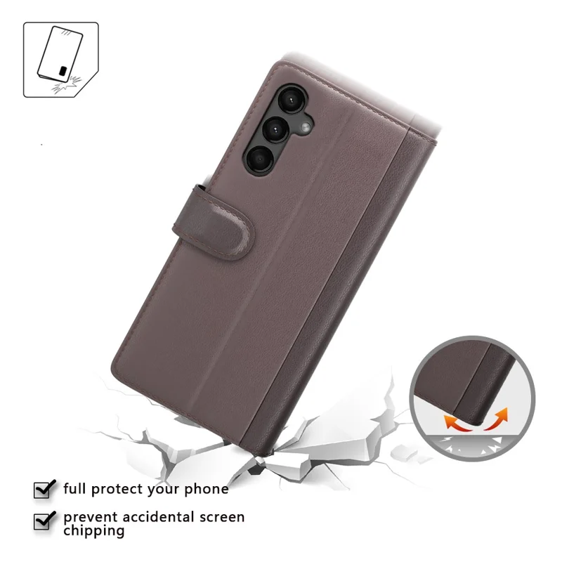 For Samsung Galaxy A15 5G Case Genuine Split Leather Phone Cover with Wallet Stand - Brown