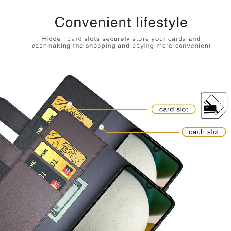 For Samsung Galaxy A15 5G Case Genuine Split Leather Phone Cover with Wallet Stand - Brown