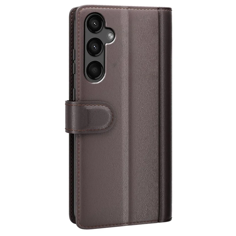 For Samsung Galaxy A15 5G Case Genuine Split Leather Phone Cover with Wallet Stand - Brown