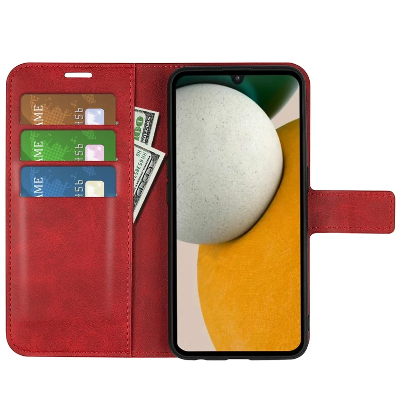 For Samsung Galaxy A15 5G Case Wallet Stand PU Leather Calf Texture Phone Cover - Red