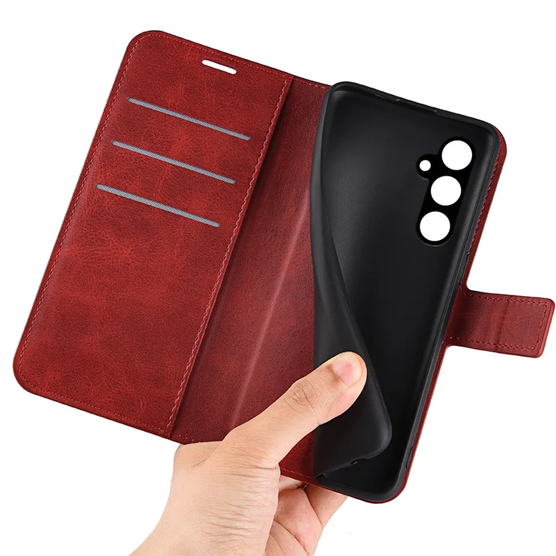 For Samsung Galaxy A15 5G Case Wallet Stand PU Leather Calf Texture Phone Cover - Red