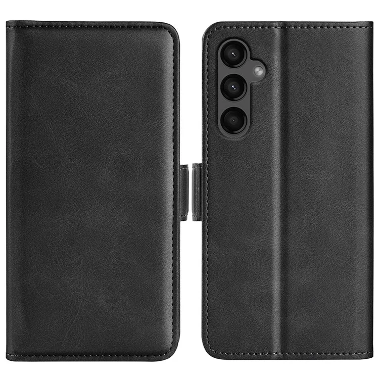 Capa de Telefone Textura de Bezerro para Samsung Galaxy A15 5G Case Carteira de Couro PU Flip Shell com Suporte - Preto