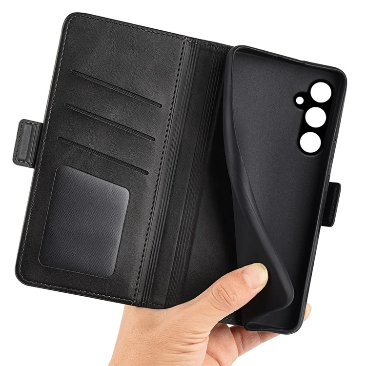 Capa de Telefone Textura de Bezerro para Samsung Galaxy A15 5G Case Carteira de Couro PU Flip Shell com Suporte - Preto