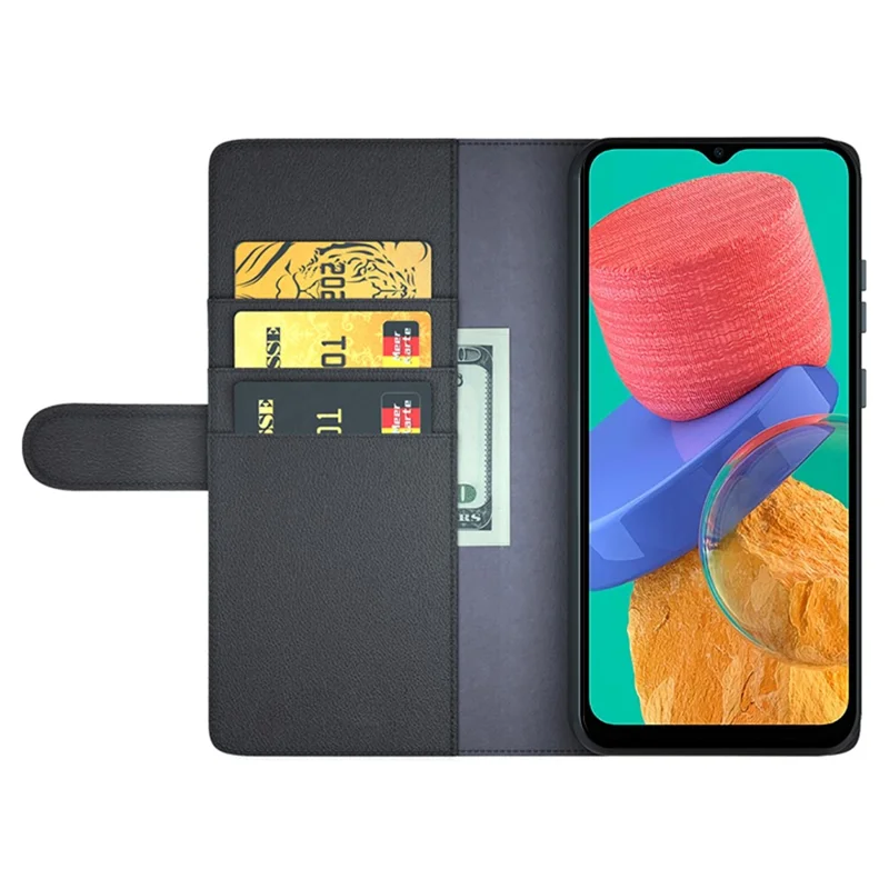 For Motorola Moto G54 5G Case Genuine Split Leather Phone Cover with Wallet Stand - Black