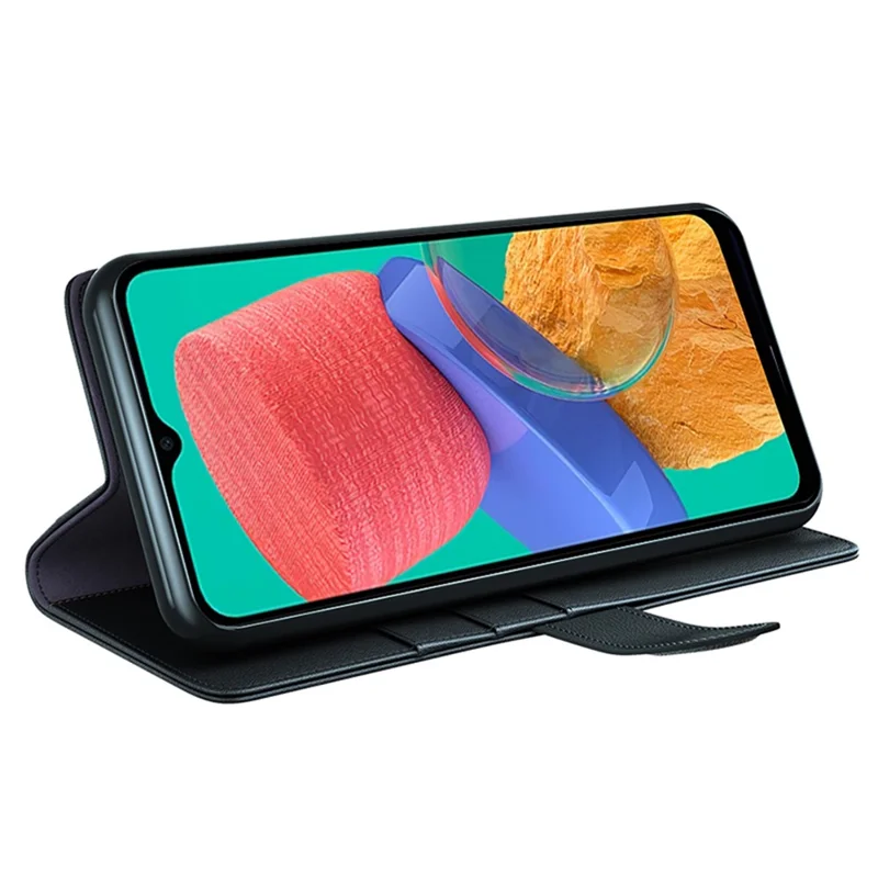 For Motorola Moto G54 5G Case Genuine Split Leather Phone Cover with Wallet Stand - Black