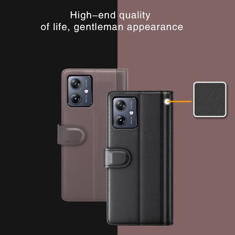 For Motorola Moto G54 5G Case Genuine Split Leather Phone Cover with Wallet Stand - Black