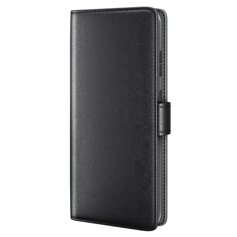 For Motorola Moto G54 5G Case Genuine Split Leather Phone Cover with Wallet Stand - Black