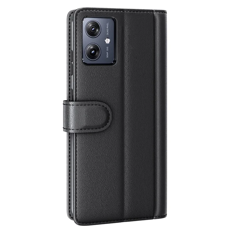 For Motorola Moto G54 5G Case Genuine Split Leather Phone Cover with Wallet Stand - Black