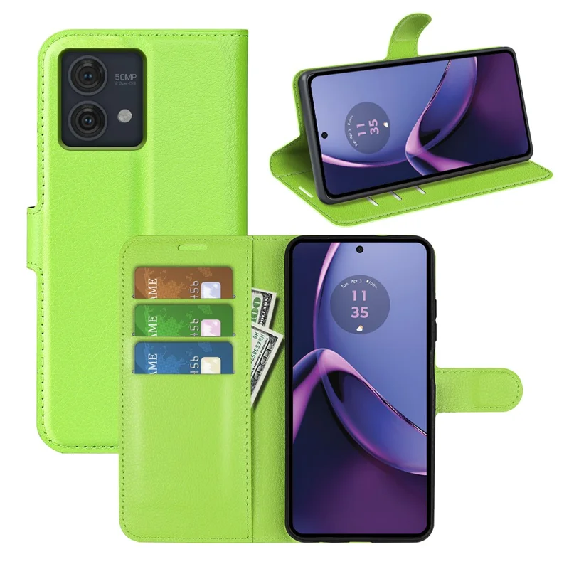 For Motorola Moto G84 5G Case Shockproof Leather Phone Shell Flip Stand Wallet Cover - Green