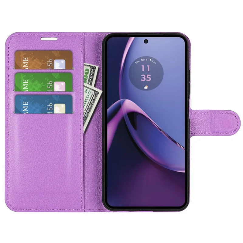 For Motorola Moto G84 5G Case Shockproof Leather Phone Shell Flip Stand Wallet Cover - Purple