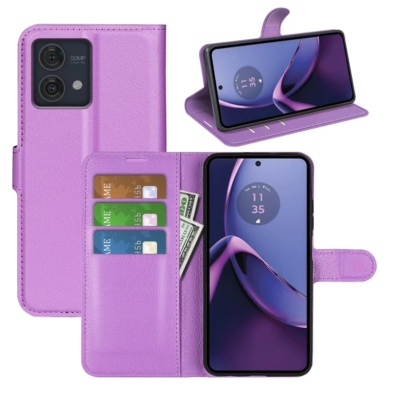 For Motorola Moto G84 5G Case Shockproof Leather Phone Shell Flip Stand Wallet Cover - Purple