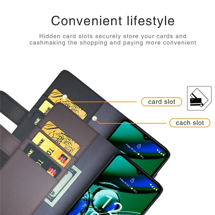 Capa de Telefone Celular para Nokia G42 - Couro Dividido Genuíno À Prova de Poeira, Carteira, Suporte - Preta