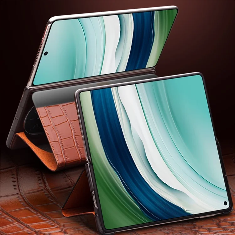 QIALINO Чехол для Huawei Mate X5 из натуральной коровьей кожи с окном просмотра - Коричневый