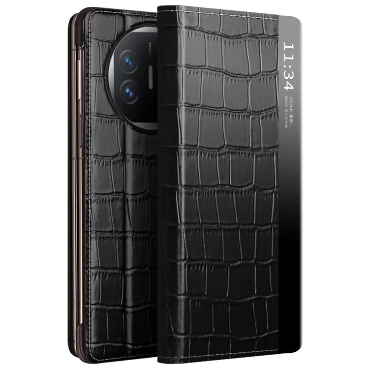 QIALINO Чехол для Huawei Mate X5, изготовленный из натуральной кожи коровы, с окном для просмотра, Черный