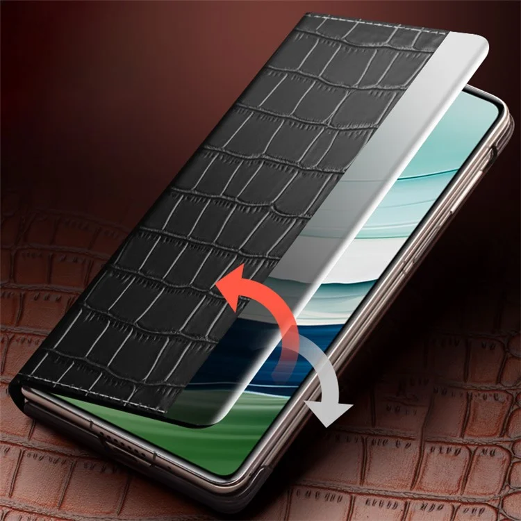 QIALINO Чехол для Huawei Mate X5, изготовленный из натуральной кожи коровы, с окном для просмотра, Черный