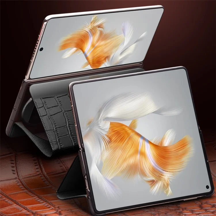 QIALINO для Huawei Mate X3 5G Чехол Подставка Подлинная кожа коровы Оконный чехол для телефона - Черный
