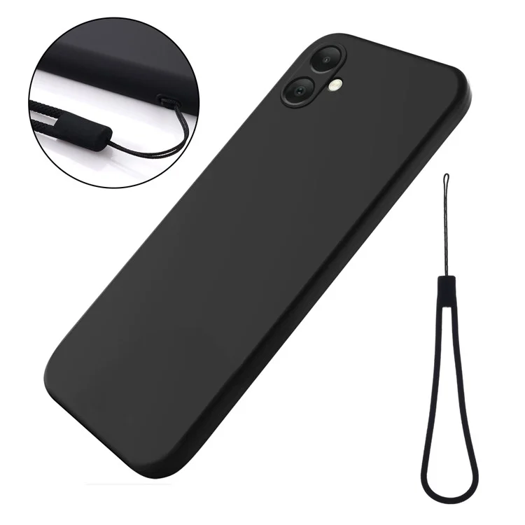 For Samsung Galaxy A05 4G Case Anti-Scratch Phone Cover Liquid Silicone Phone Shell with Strap - Black