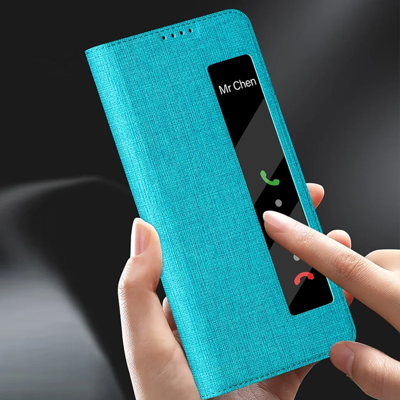 VILI DMX Series Phone Shell for Huawei Mate 60 Case PU Leather Stand Phone Cover with View Window - Blue