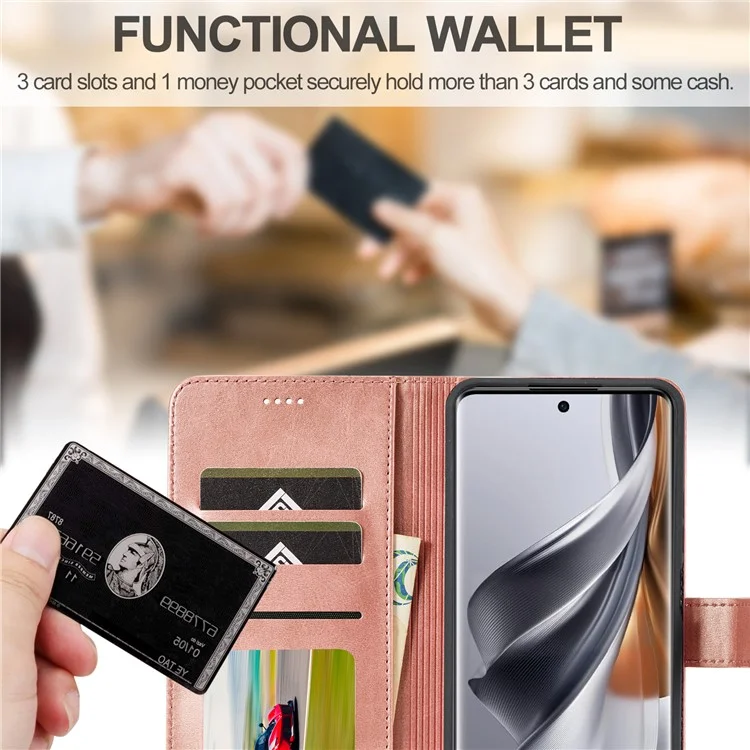 LC.IMEEKE Para Oppo Reno10 Pro 5G (Global) / Reno10 5G (Global) Caso Carteira de Couro PU com Suporte - Rose Gold