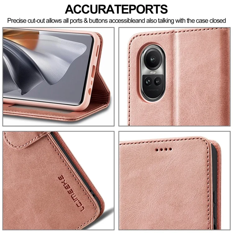 LC.IMEEKE Para Oppo Reno10 Pro 5G (Global) / Reno10 5G (Global) Caso Carteira de Couro PU com Suporte - Rose Gold