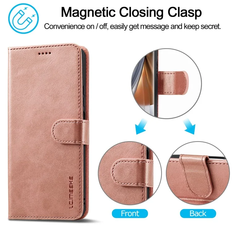 LC.IMEEKE Para Oppo Reno10 Pro 5G (Global) / Reno10 5G (Global) Caso Carteira de Couro PU com Suporte - Rose Gold