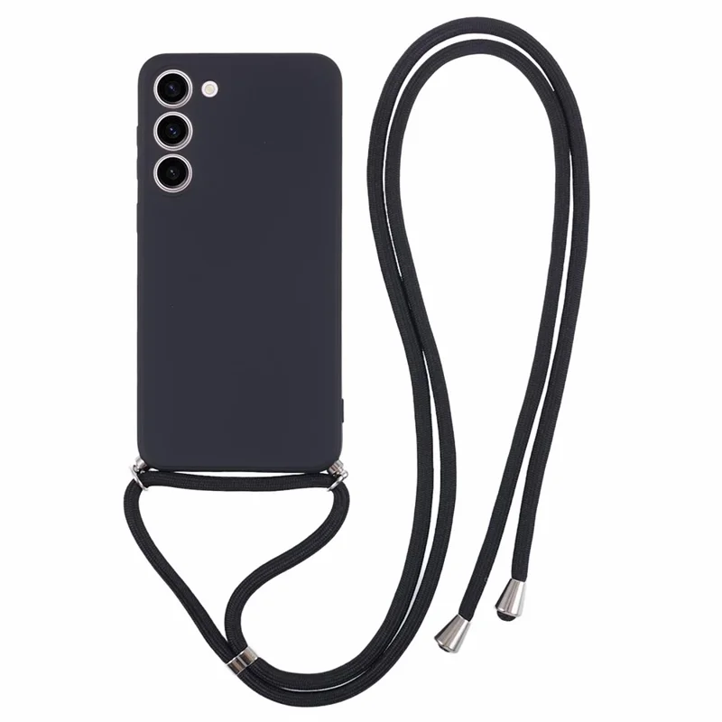 For Samsung Galaxy S23+ Case TPU Rubberized Phone Cover with Long Lanyard - Black