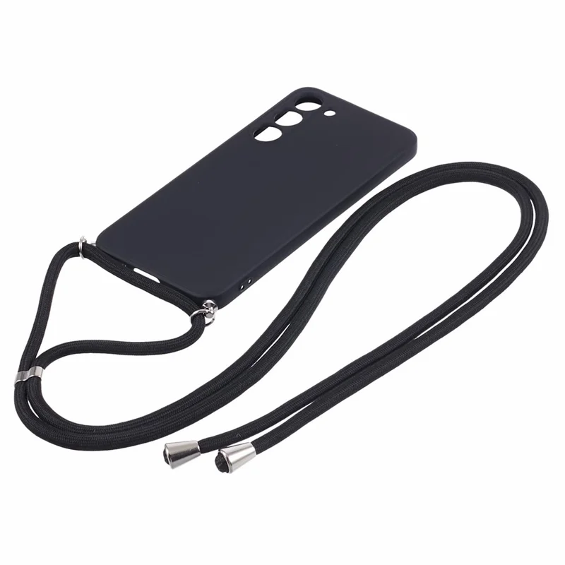 For Samsung Galaxy S23+ Case TPU Rubberized Phone Cover with Long Lanyard - Black