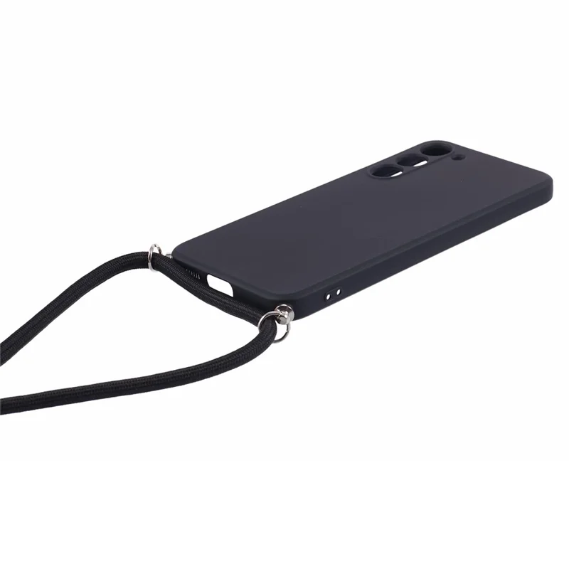 For Samsung Galaxy S23+ Case TPU Rubberized Phone Cover with Long Lanyard - Black
